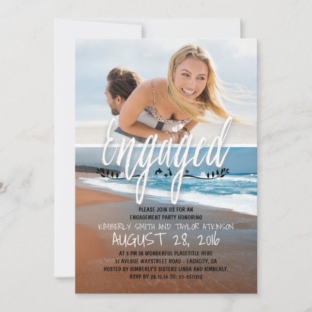 Engagement Party Engaged Photo Beach Invitation (Front)