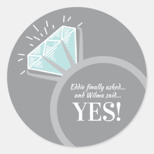 Engagement party engagement ring personalised yes classic round sticker