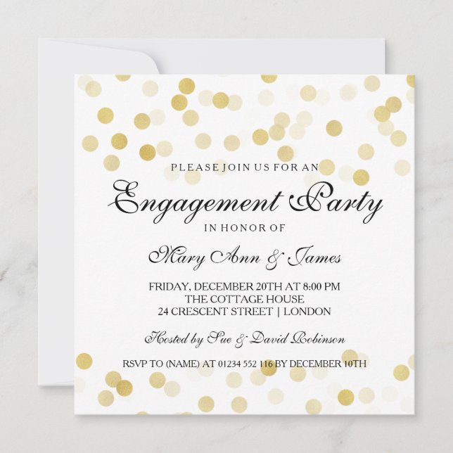 Engagement Party Faux Gold Foil Glitter Lights Invitation (Front)