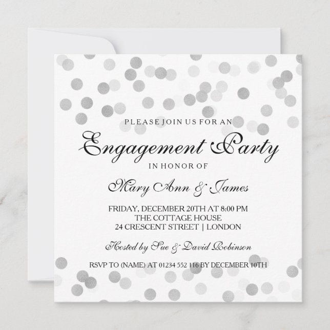 Engagement Party Faux Silver Foil Glitter Lights Invitation (Front)