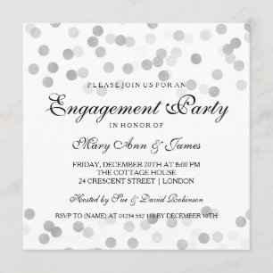 Engagement Party Faux Silver Foil Glitter Lights Invitation