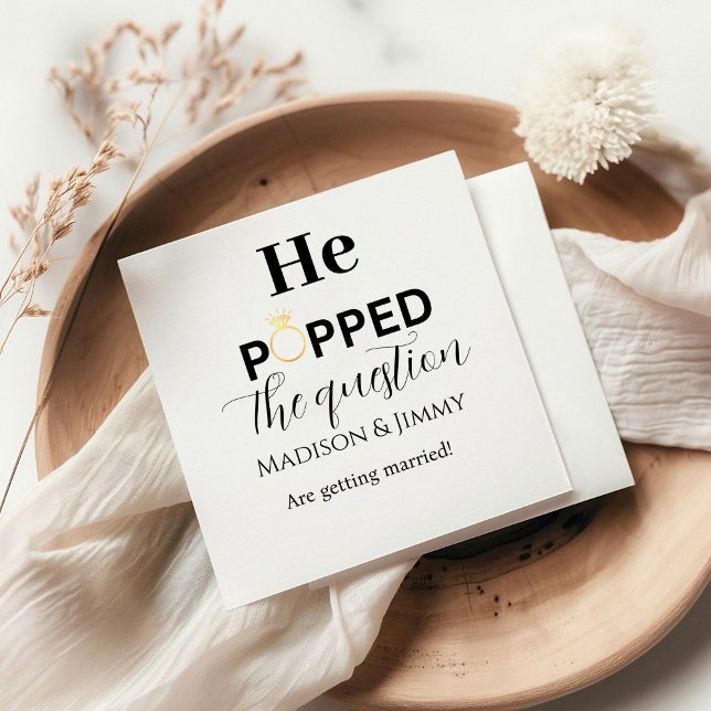 Engagement party favour, he popped the question napkin (Creator Uploaded)