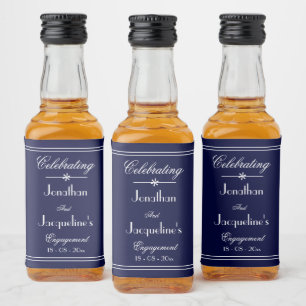 Engagement Party Favours Navy & White Script Mini Liquor Bottle Label