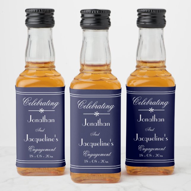 Engagement Party Favours Navy & White Script Mini  Liquor Bottle Label (Bottles)