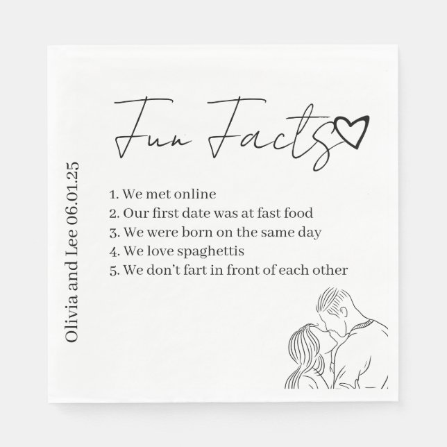 Engagement Party Fun facts Name Wedding  Napkin (Front)