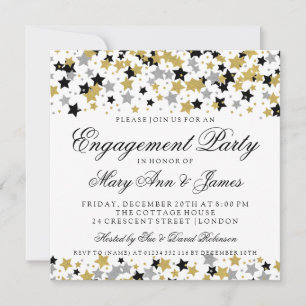 Engagement Party Gold Glitter Stars Confetti Invitation