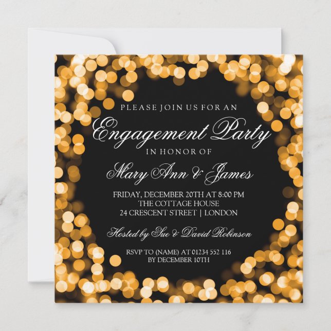 Engagement Party Gold Sparkly Lights Invitation (Front)