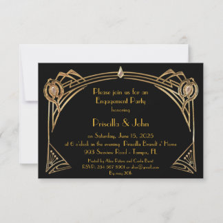 Engagement Party, great Gatsby, art-deco, black Invitation