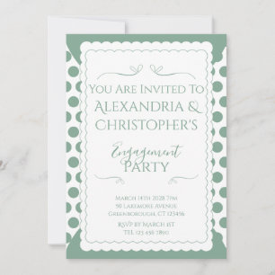 Engagement Party Green and White Polka Dots Invitation