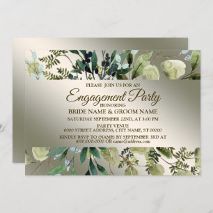 Engagement Party Greenery Leaves Golden Bronze Invitation