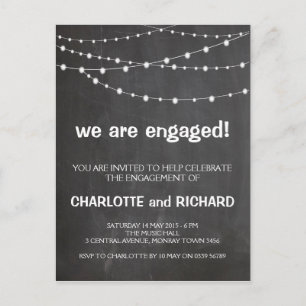 Engagement party invitation chalkboard and lights