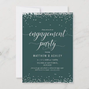 Engagement Party Invitation, Elegant Silver, Green Invitation