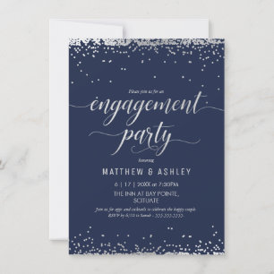 Engagement Party Invitation - Elegant Silver, Navy