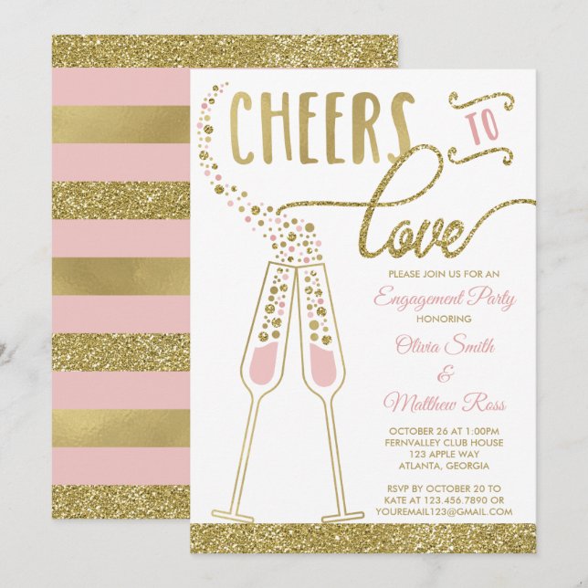 Engagement Party Invitation, Faux Glitter & Foil Invitation (Front/Back)