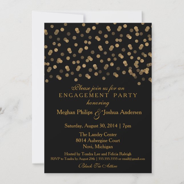 Engagement Party Invitation Gold Glitter Confetti (Front)