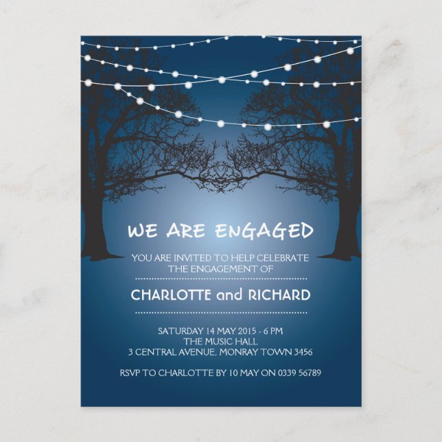 Engagement party invitation night string lights postcard (Front)