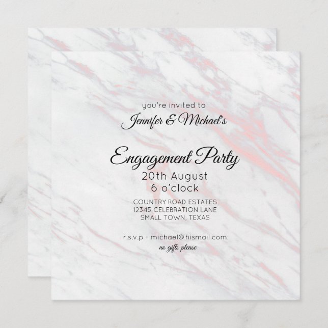 Engagement Party Invitation Pink & Grey Marble (Front/Back)