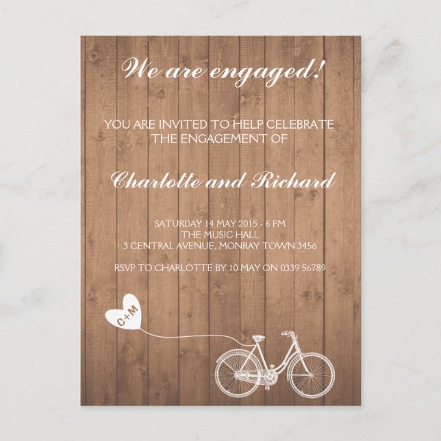 Engagement party invitation romantic bike (Front)