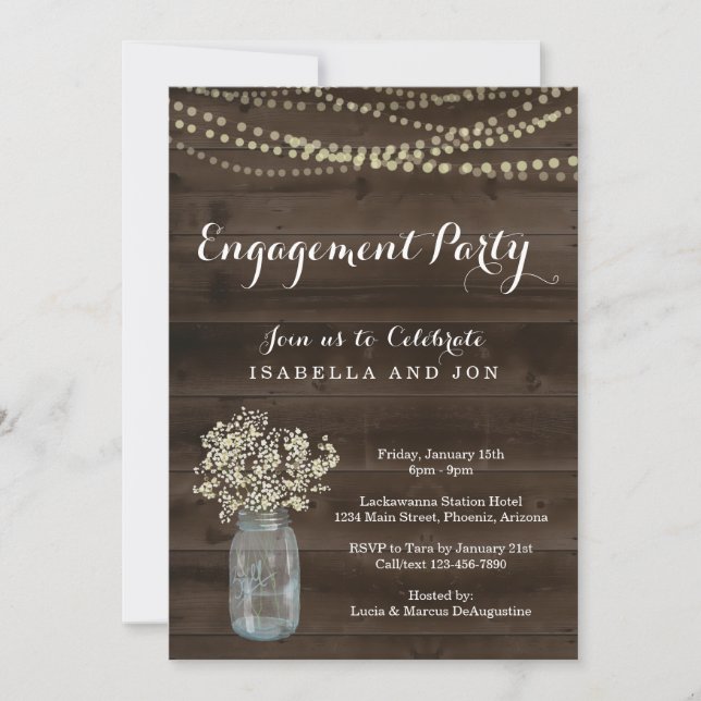Engagement Party Invitation - Rustic Wood (Front)