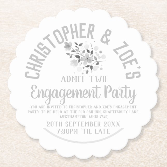 Engagement Party Invitation Ticket Paper Coaster (Front)