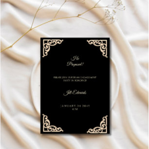 Engagement Party Invitation Wedding Black Gold 