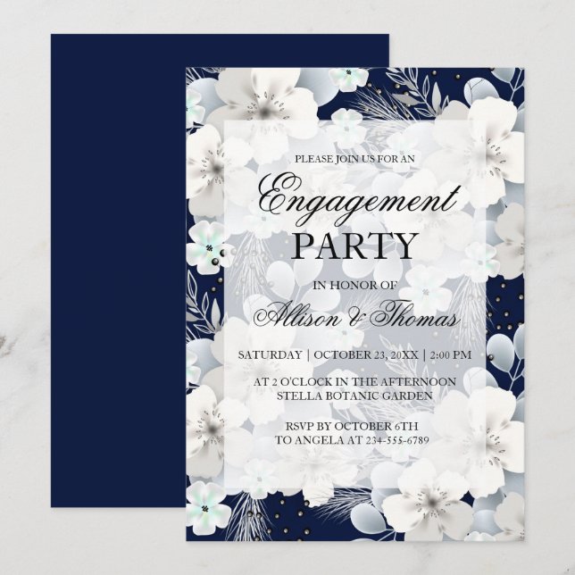 Engagement Party invitation white flower sakura (Front/Back)