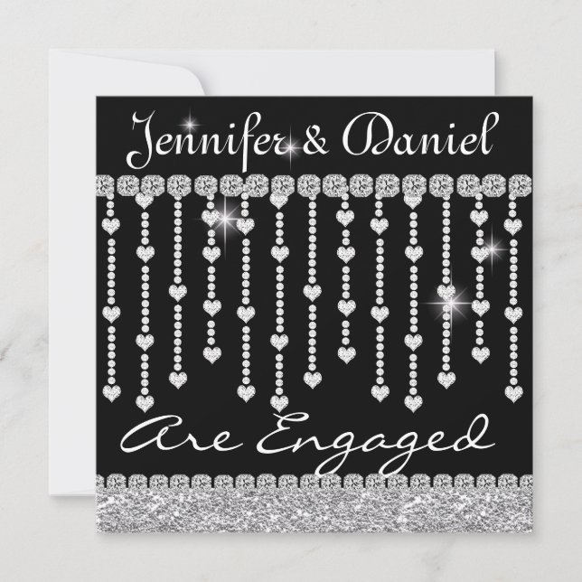 Engagement Party Invitation with Crystals & Hearts (Front)