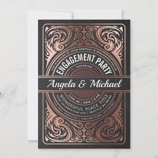 Engagement Party Invitations Black & Rose Gold (Front)