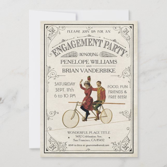 Engagement Party Invitations | Vintage Antique (Front)