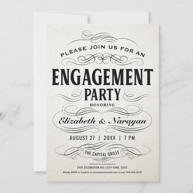 Engagement Party Invitations Vintage Scrollwork (Front)