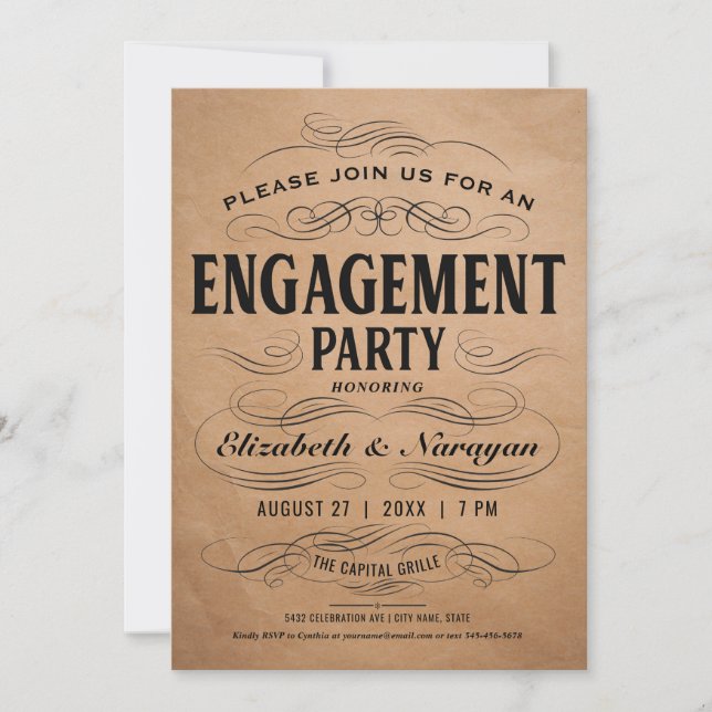 Engagement Party Invitations Vintage Scrollwork (Front)