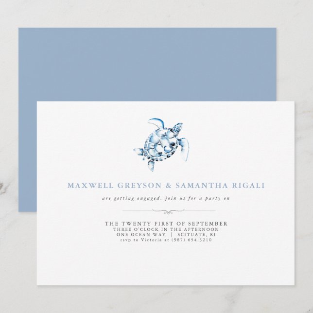 Engagement Party Invitations Watercolor Beach (Front/Back)