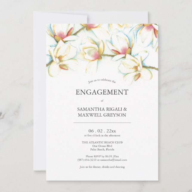 Engagement Party Invitations Watercolor Flowers (Front)