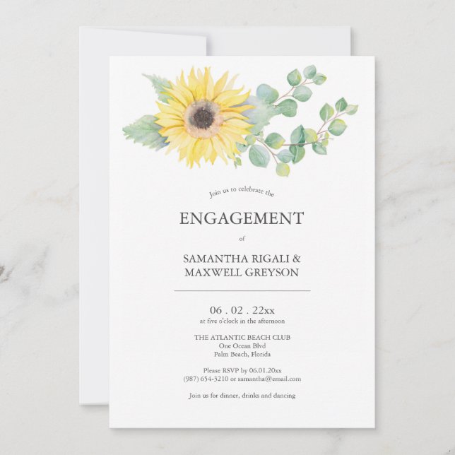 Engagement Party Invitations Watercolor Sunflower (Front)