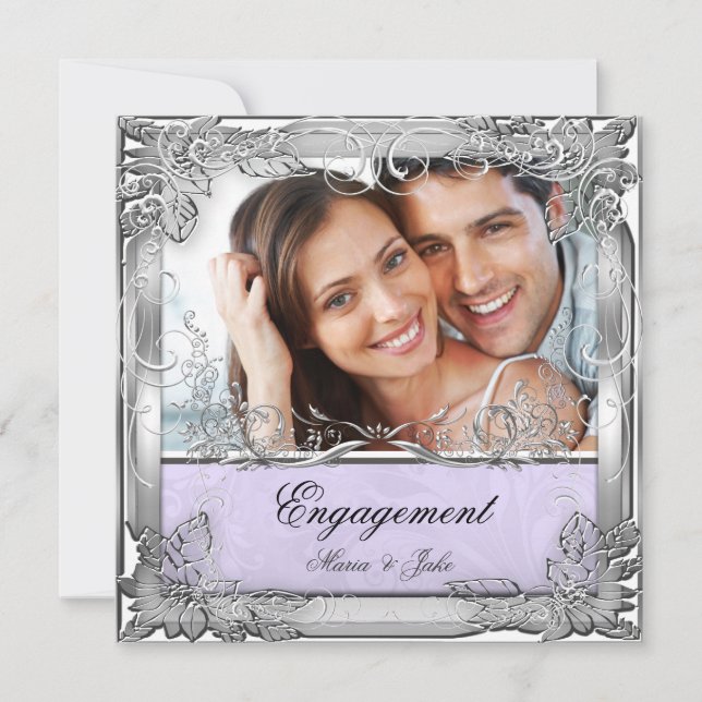 Engagement Party Lilac White Silver Photo Invitation (Front)