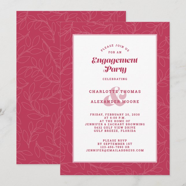 Engagement Party Magenta Red Modern Casual Chic Invitation (Front/Back)