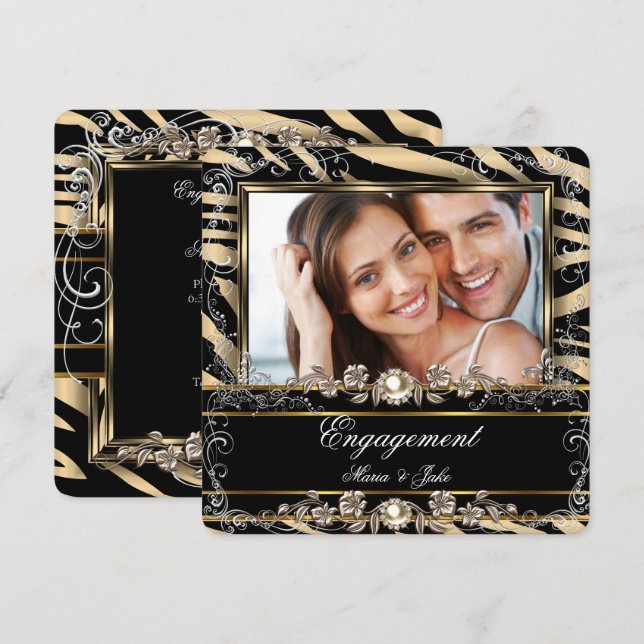 Engagement Party Metallic Bronze Zebra Photo Invitation (Front/Back)