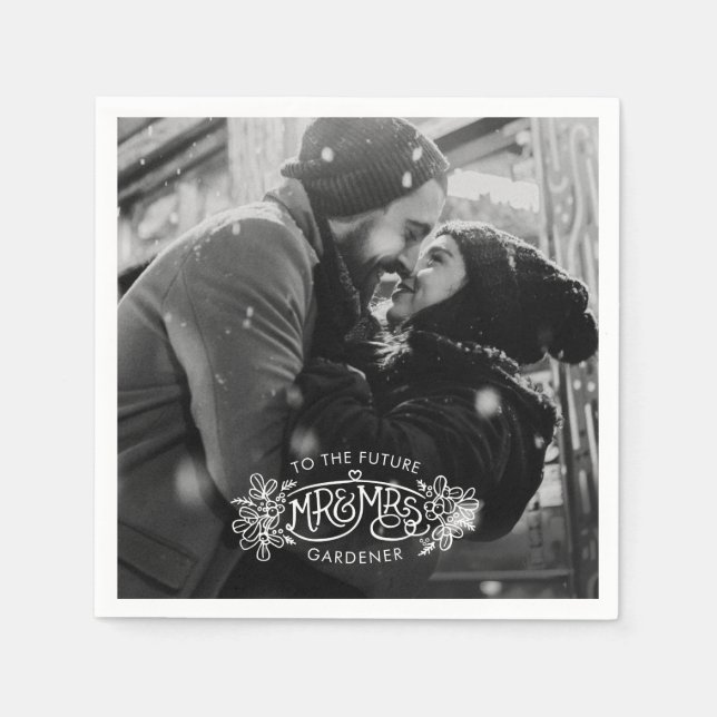 Engagement party mistletoe add your own photo napkin (Front)