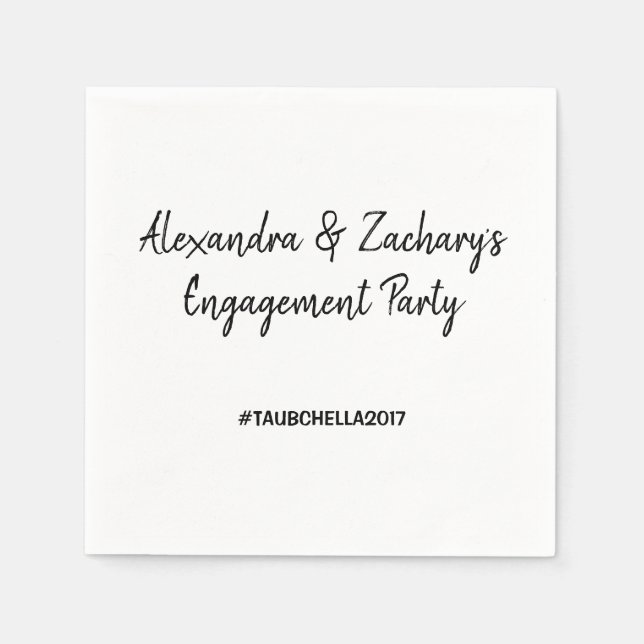 Engagement Party Napkins with Hashtag Black (Front)