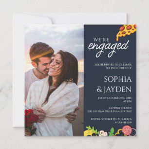 Engagement Party Navy Blue PIZZA Modern Invitation