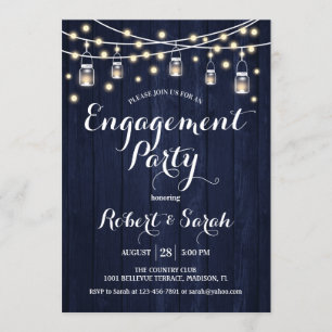 Engagement Party - Navy Blue Rustic Wood Invitation