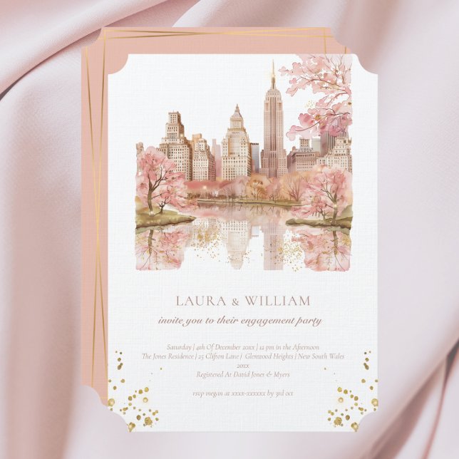 Engagement Party New York Destination Dusty Pink  Invitation (Creator Uploaded)