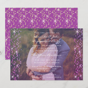 Engagement Party Photo Purple Fuchsia Pink Gold Invitation