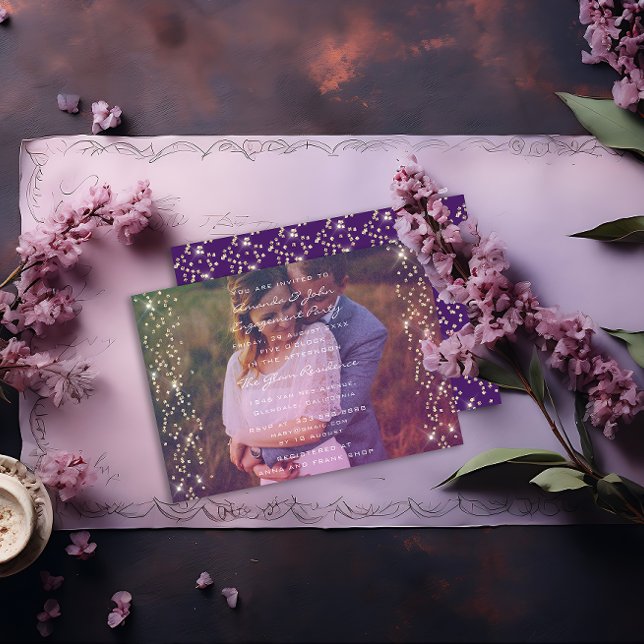 Engagement Party Photo Purple Violet Gold Invitation (Engagement Party Photo Purple Violet Gold Invitation)