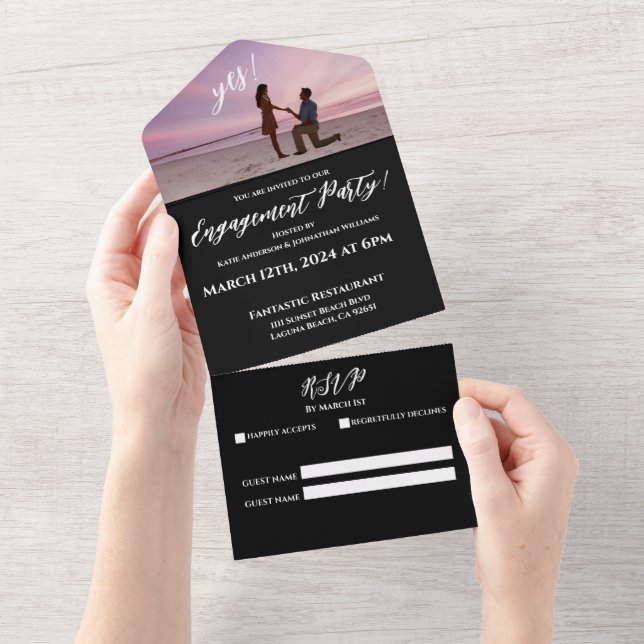 Engagement Party-Photo-Sunset Beach Backdrop- All In One Invitation (Tearaway)