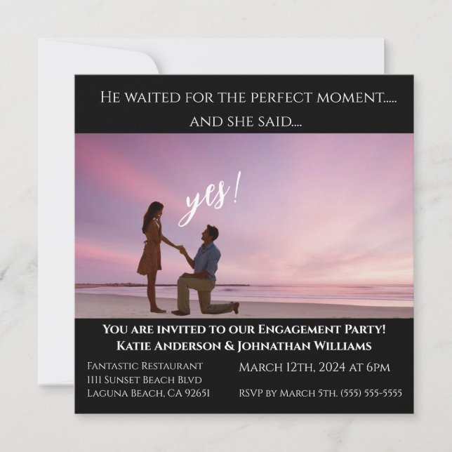 Engagement Party-Photo-Sunset Beach Backdrop- Invitation (Front)