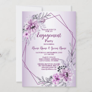 Engagement Party Pink Floral Purple Violet Modern Invitation