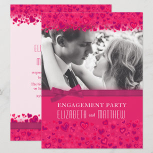 Engagement party pink hearts photo bow invitation