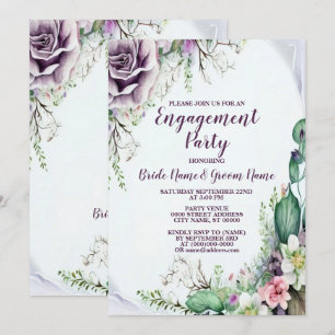 Engagement Party Purple Floral Green Foliage Invitation