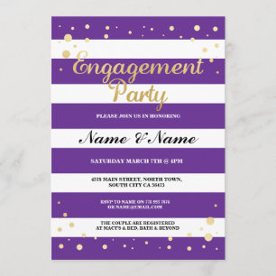 Engagement Party Purple Stripe Gold Glitter Invite